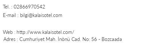 Kalais Hotel telefon numaralar, faks, e-mail, posta adresi ve iletiim bilgileri